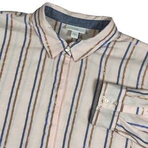 J Jill‎ Women's Striped Long Sleeve Button Down Shirt Pink Bronze Blue M